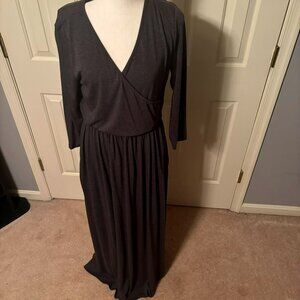 Acting Pro Long Sleeved Faux Wrap Front Maxi Dress, Charcoal Gray, Size XL